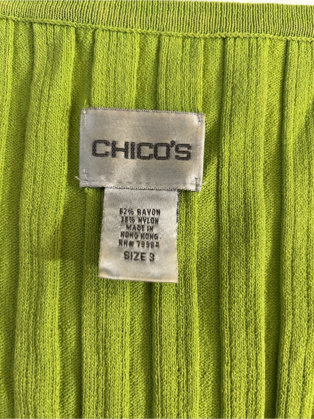 Chico’s Size 3 Lime Green Ribbed Knit Tank Top Sleeveless Stretch Scoop Neck - Picture 7 of 9